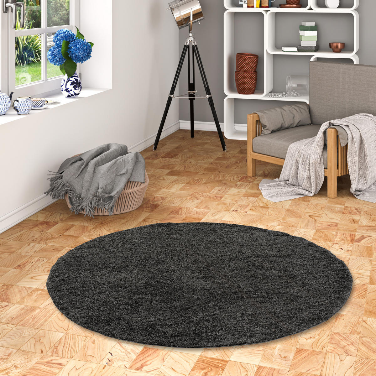 HOCHFLOR LANGFLOR TEPPICH ALOHA RUND - Anthrazit, Textil (120/120cm) - Pergamon