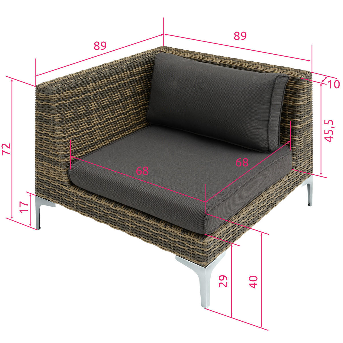 GARTEN-LOUNGE-SET Villanova,89 x 89 x 72 cm,anthrazit-meliert - Anthrazit, Kunststoff - tectake