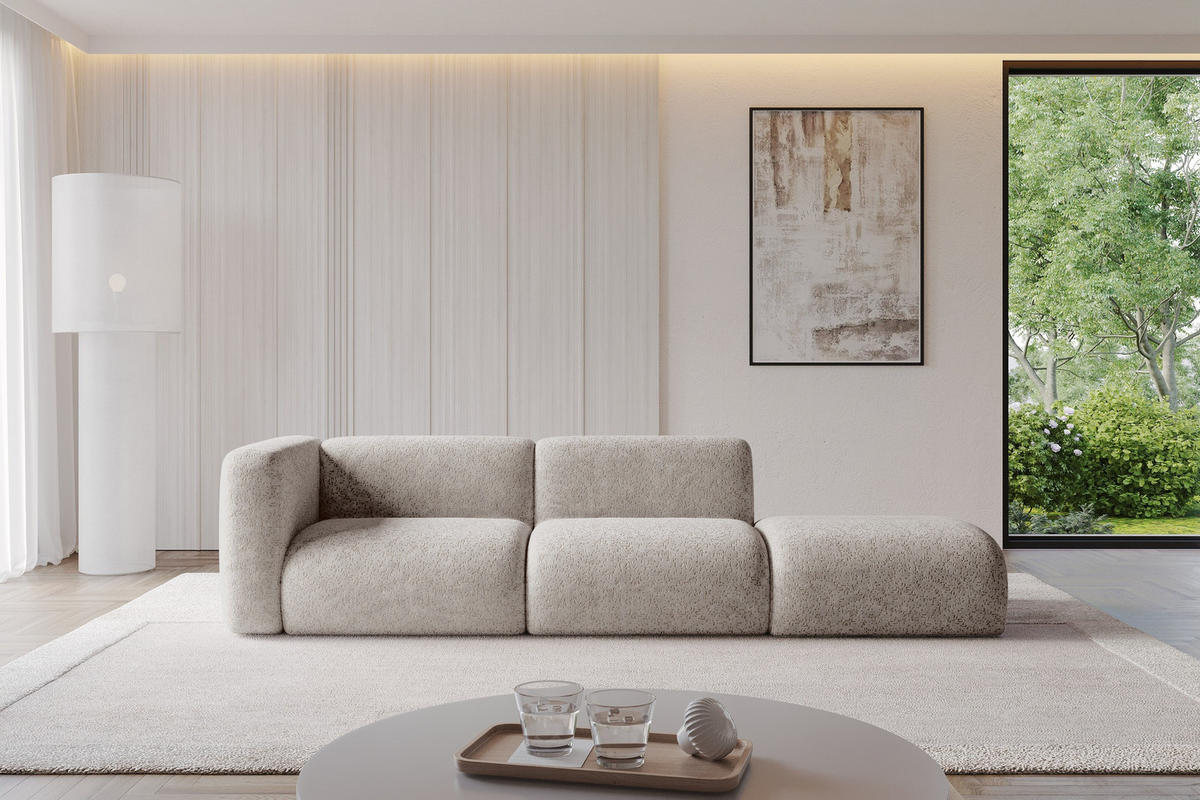 SOFA Ottomane Links MIRA-S3 296x89x70 Hellgrau Velours - Hellgrau/Schwarz, Holzwerkstoff/Kunststoff (296/70/89cm) - ALTDECOR