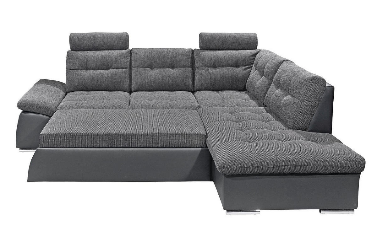 ECKSOFA mit Schlaffunktion, Armlehnfunktion und Kopfstützen - Chromfarben/Anthrazit, Textil (219/260cm) - ed exciting design