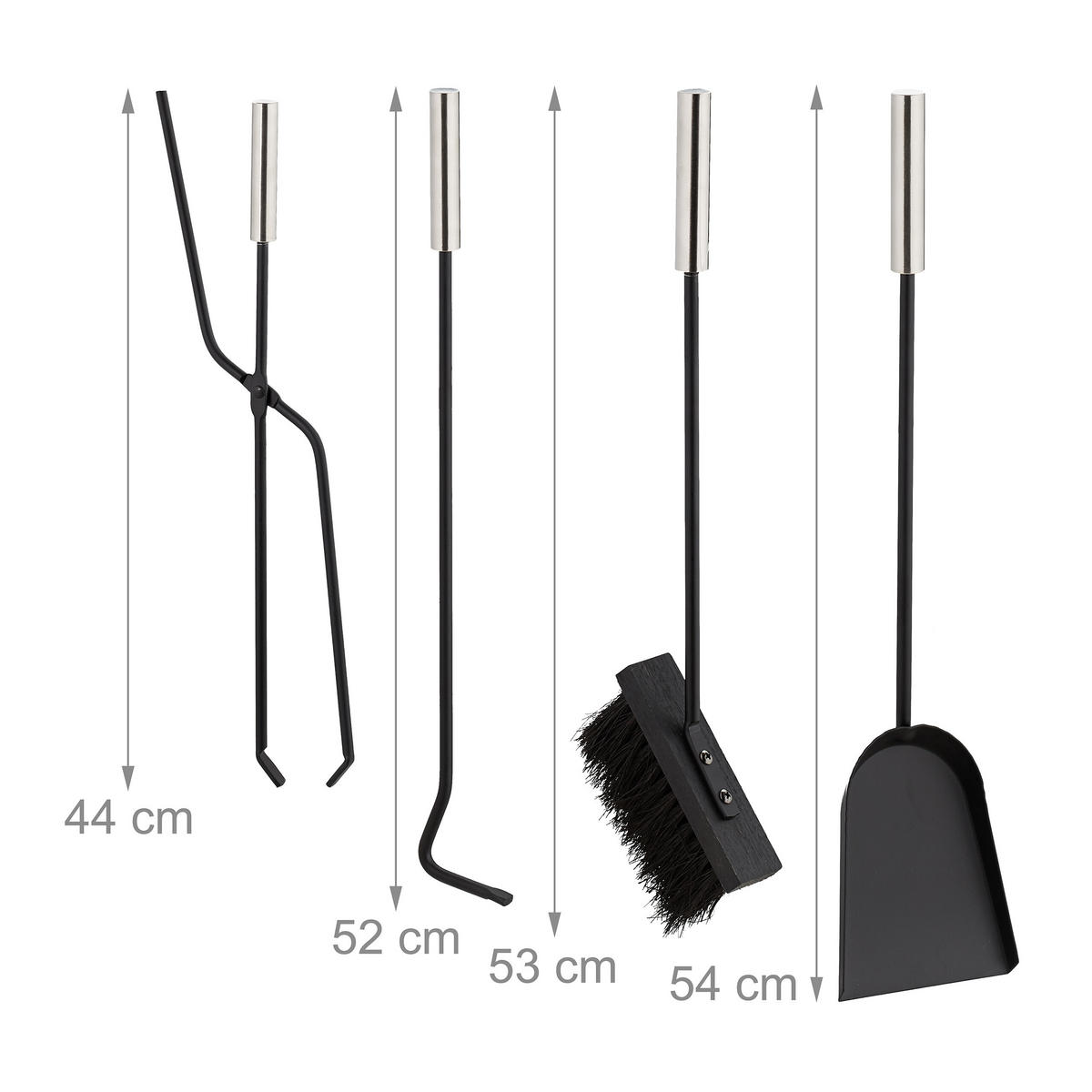 KAMINBESTECK-SET 5-tlg. - Schwarz, Metall (23/66/15cm) - Relaxdays