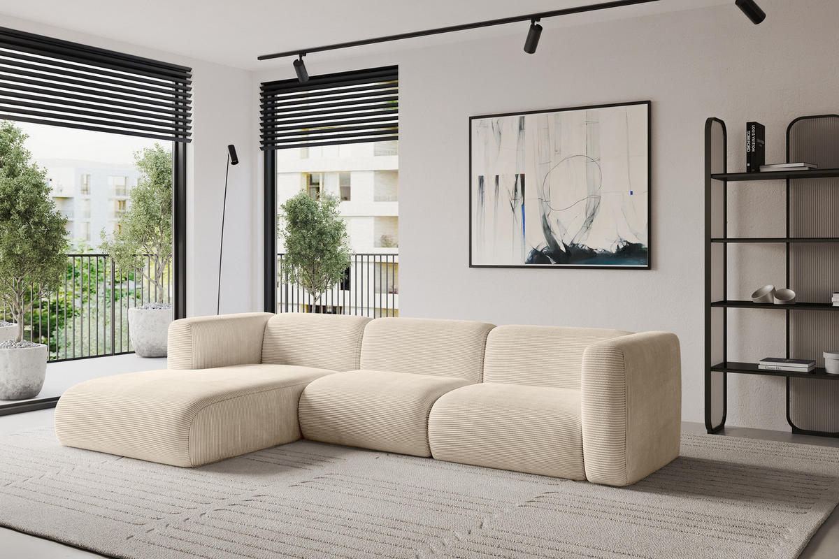 ECKSOFA Ottomane Links MIRA-L1 227x179x89 Beige Cord - Sandfarben/Beige, Holzwerkstoff/Kunststoff (227/179cm) - ALTDECOR