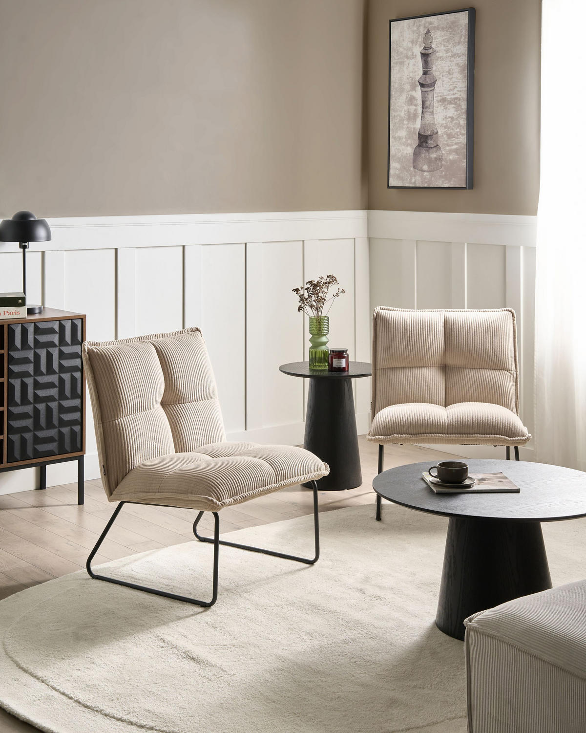 SESSEL 2er-Set Beige Bjasta - Beige/Schwarz, Textil (70/85/63cm) - Beliani