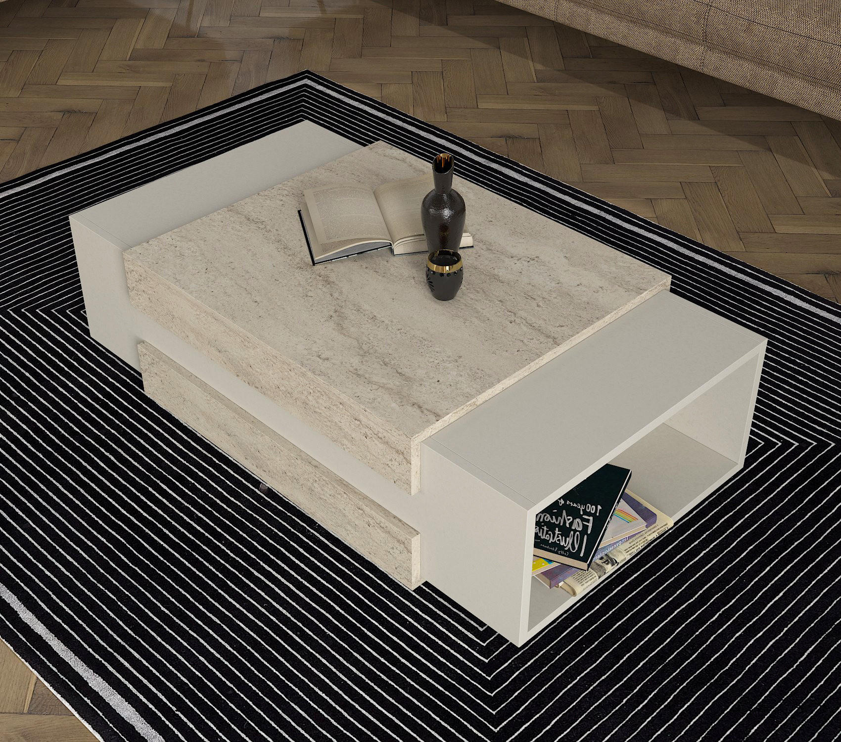 Thumbnail - moebel17 Couchtisch, Beige, Holzwerkstoff, Stein Optik, Beton Optik, Marmor Optik, Rechteckig, 60.6x31x110 cm, Wohnzimme...