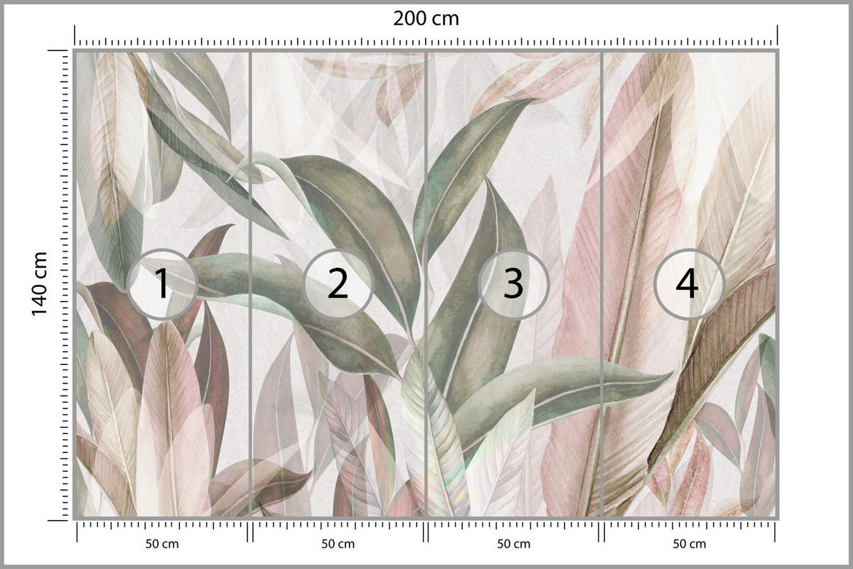 FOTOTAPETE für Wohnzimmer Empfindlich Pastell Bananenblätter 200x140 - Beige/Rosa, Papier (200/140cm) - Muralo