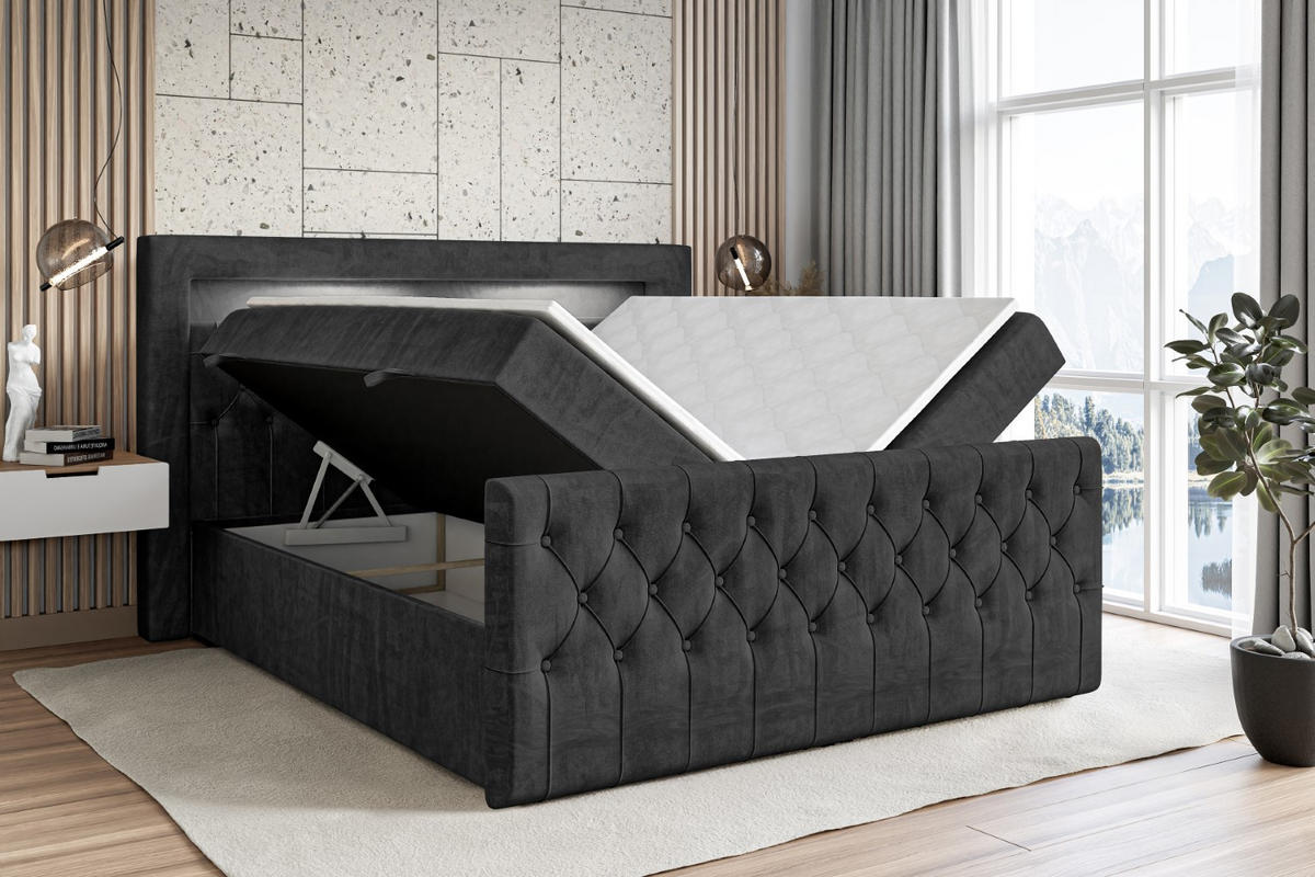 BOXBETT AURORA - 160x200 - H3 - Schwarz - Schwarz, Holzwerkstoff (160/200cm) - ALTDECOR