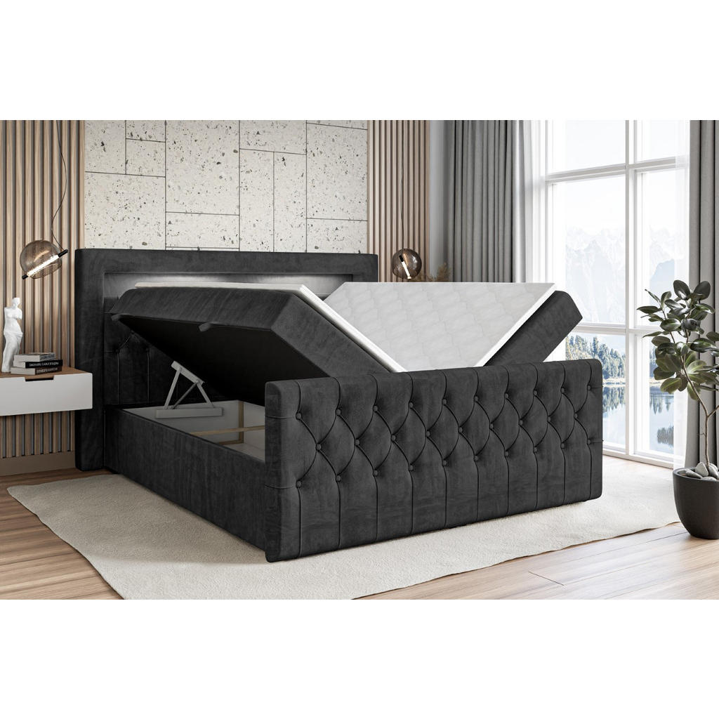 Thumbnail - Altdecor Boxbett, Schwarz, Holzwerkstoff, Höhe ca. 20 cm, 160x200 cm, Schlafzimmer, Betten, Boxspringbetten