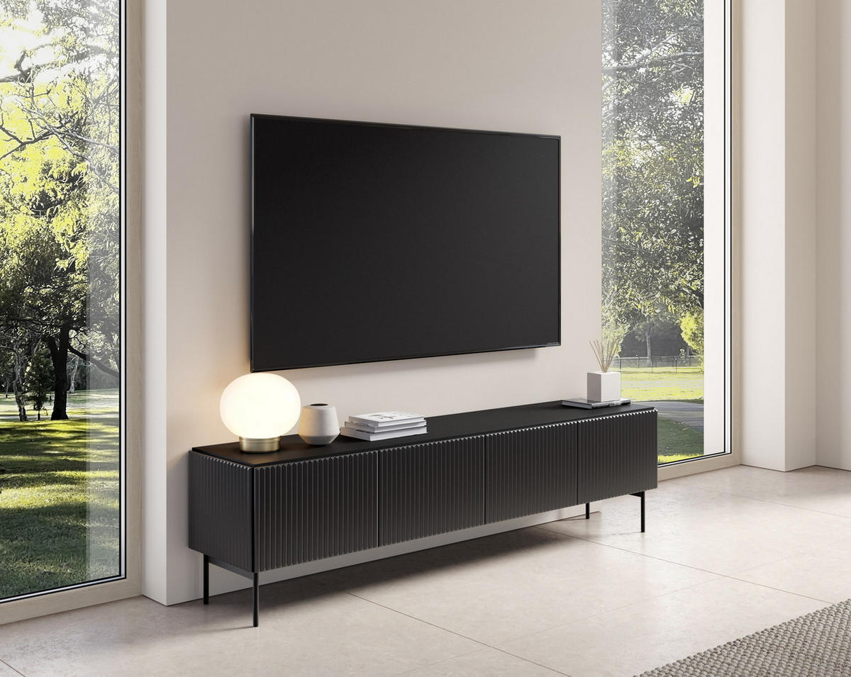 TV-BOARD 195 cm Galiano mit 4 Türen, Schwarz - Schwarz, Holz (195/51/40cm) - Emporius