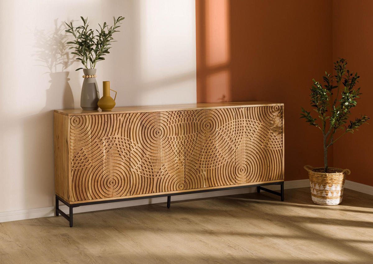 SIDEBOARD Akazie 180x40x80 natur lackiert MARRAKESCH #116 - Braun, Holz (180/80/40cm) - Massivmoebel24