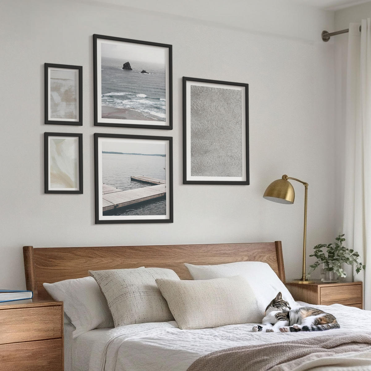 WANDBILDER 5er-Set - 50x50 cm & 20x30 cm & 40x60 cm Schwarzer Rahmen - Abstraktes Design, moderne Texturen - Schwarz, Kunststoff (40/60cm) - ArtPrintCave