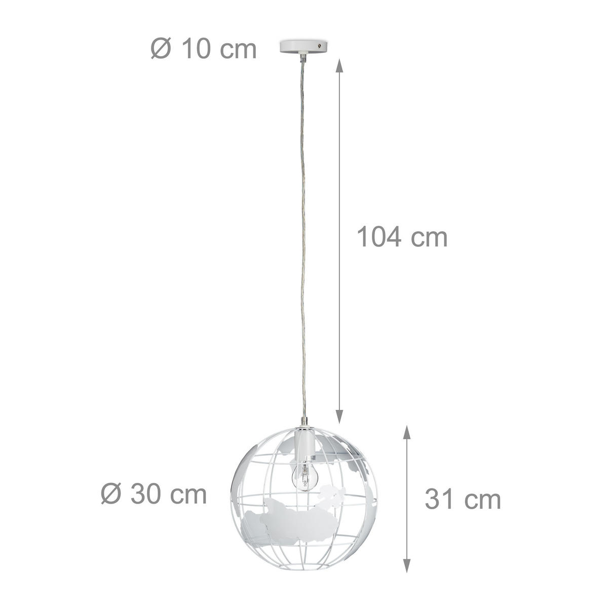 HÄNGELEUCHTE Kugel - Weiß, Metall (30/30/135cm) - Relaxdays