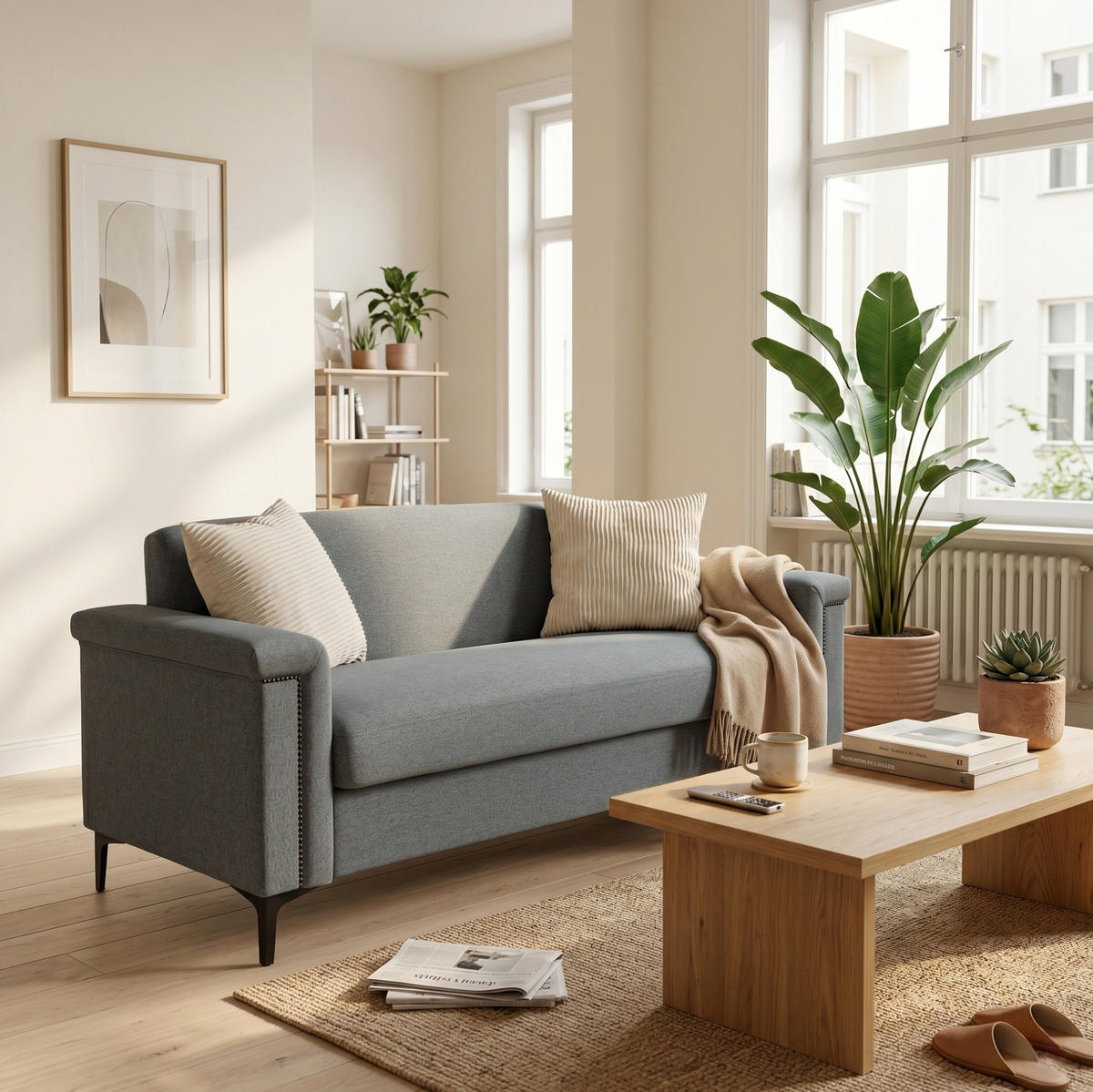 SOFA 2-Sitzer mit Metallfüßen Light Grey - Hellgrau, Holz (73.5/81.5/172cm) - Meubliv