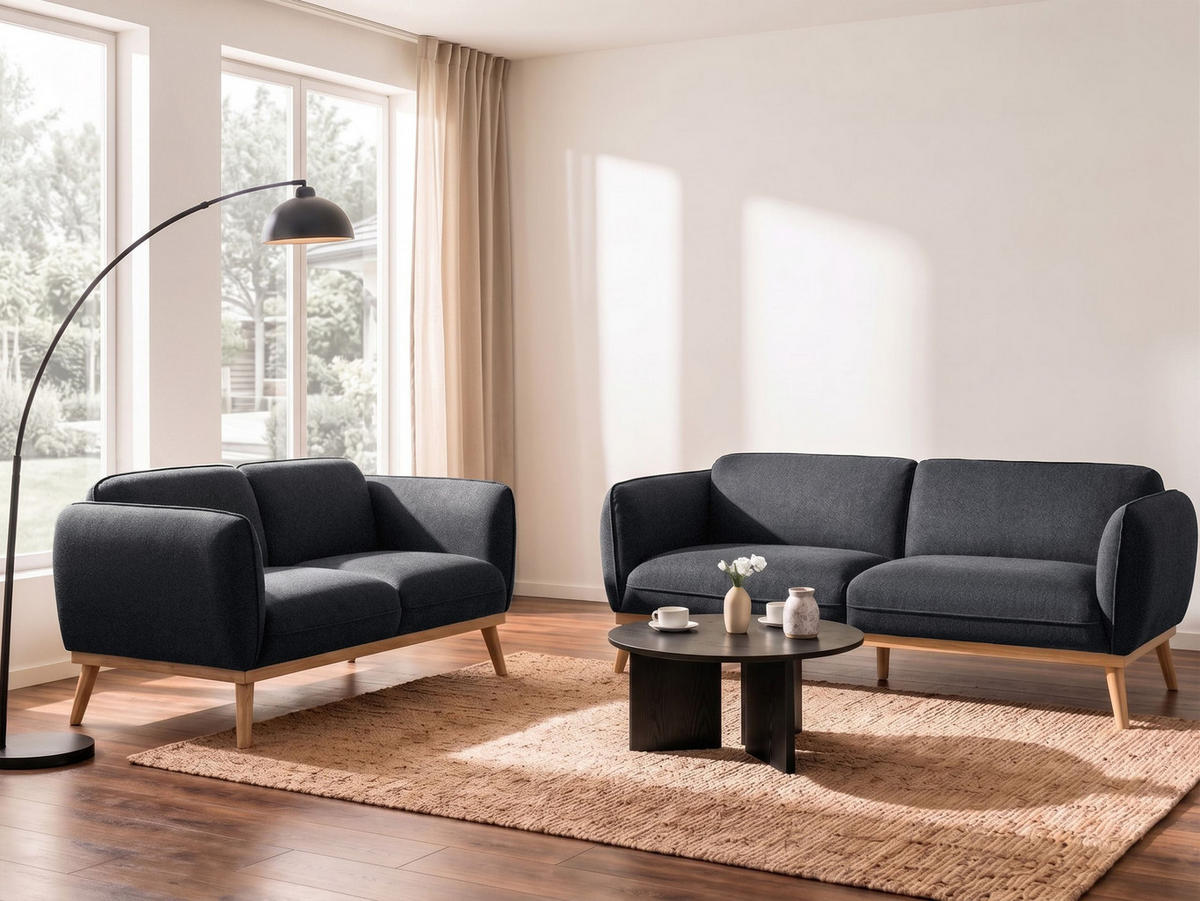 SOFA-SET 5-Sitzer Stoff Schwarz Ljung - Hellbraun/Schwarz, Textil (210/82/82cm) - Beliani