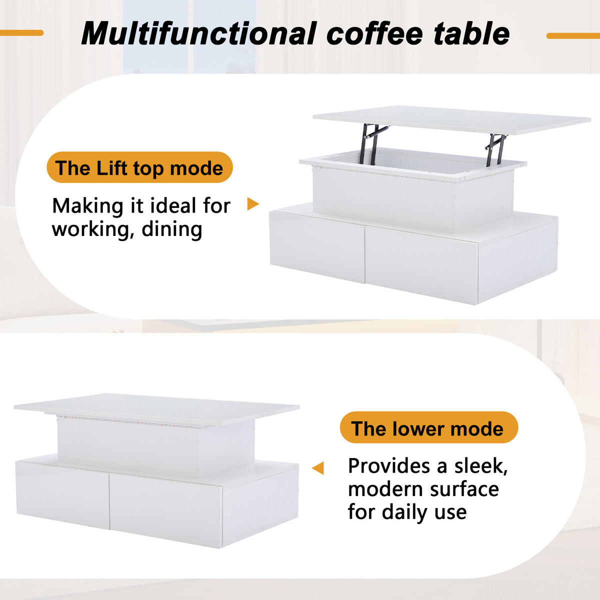 COUCHTISCH aus Spanplatte 90x55x41 cm in Weiß mit LED-Beleuchtung & 4 Schubladen - Weiß, Holzwerkstoff (90/55/41cm) - Modfu