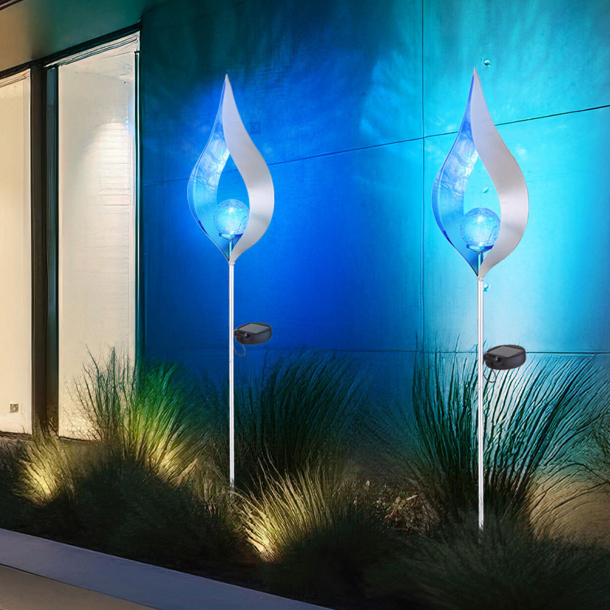 LED AUSSENLEUCHTE Solar silber-blau - Silberfarben, Glas (17.5/6/90cm) - Globo Lighting