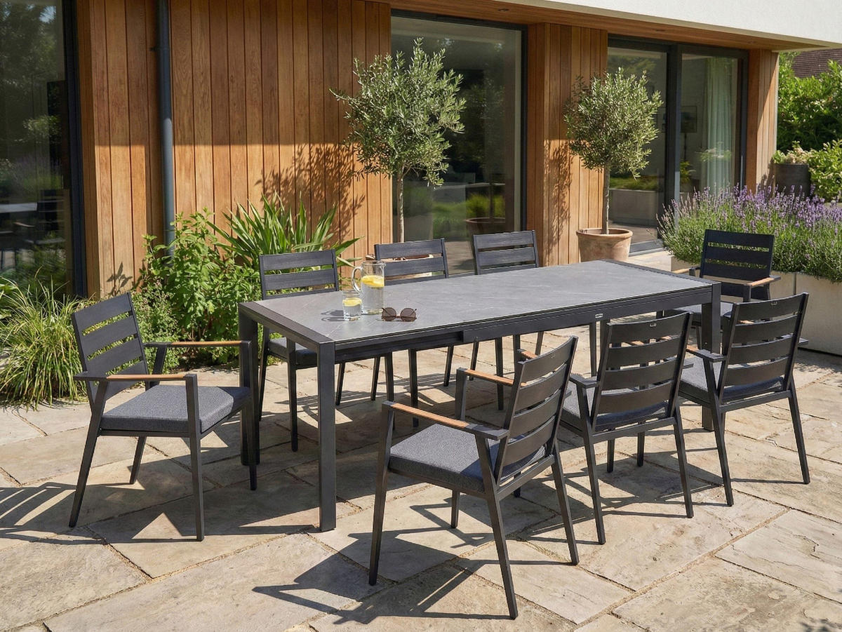 AUSZIEHBARER-GARTENTISCH 160/220 cm 90 cm Grau Binasco - Schwarz/Grau, Metall (160/90/75cm) - Beliani