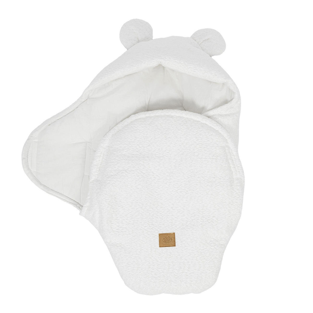 EINSCHLAGDECKE für Babys mit Teddyohren aus Bouclé in Creme-Weiß - Weiß, Textil (45/80cm) - MeowBaby