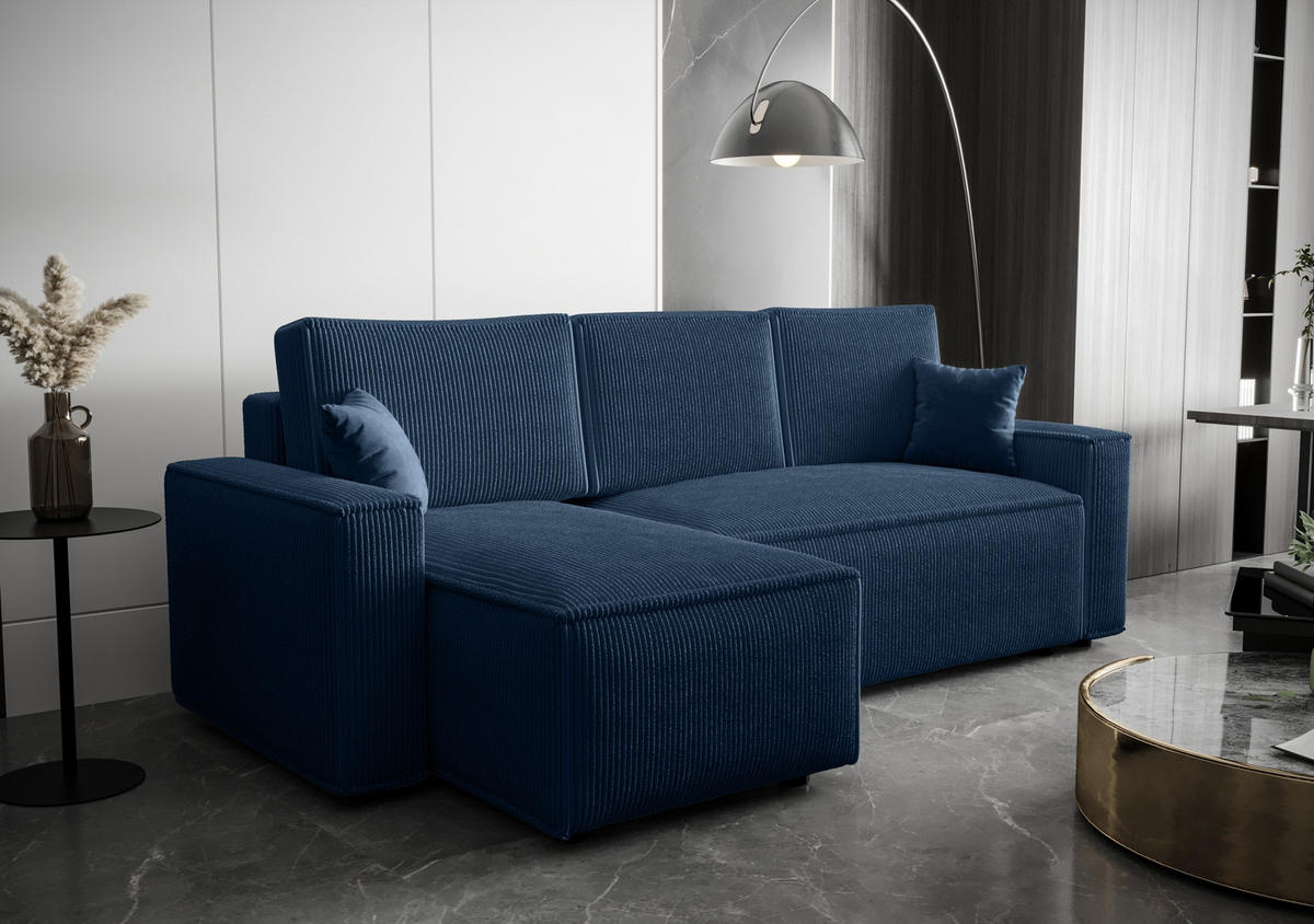 ECKSOFA L AMBRO Poso 05 Links mit Schlaffunktion - Blau, Textil (232/143cm) - Bedante