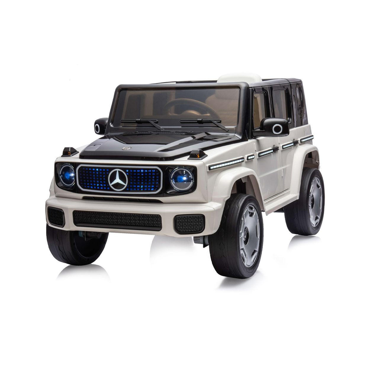 ELEKTROAUTO Mercedes SUV EQG weiß Gurt, Stoßdämpfer, Fernbedienung - Weiß, Kunststoff (121/74/62cm) - Chipolino