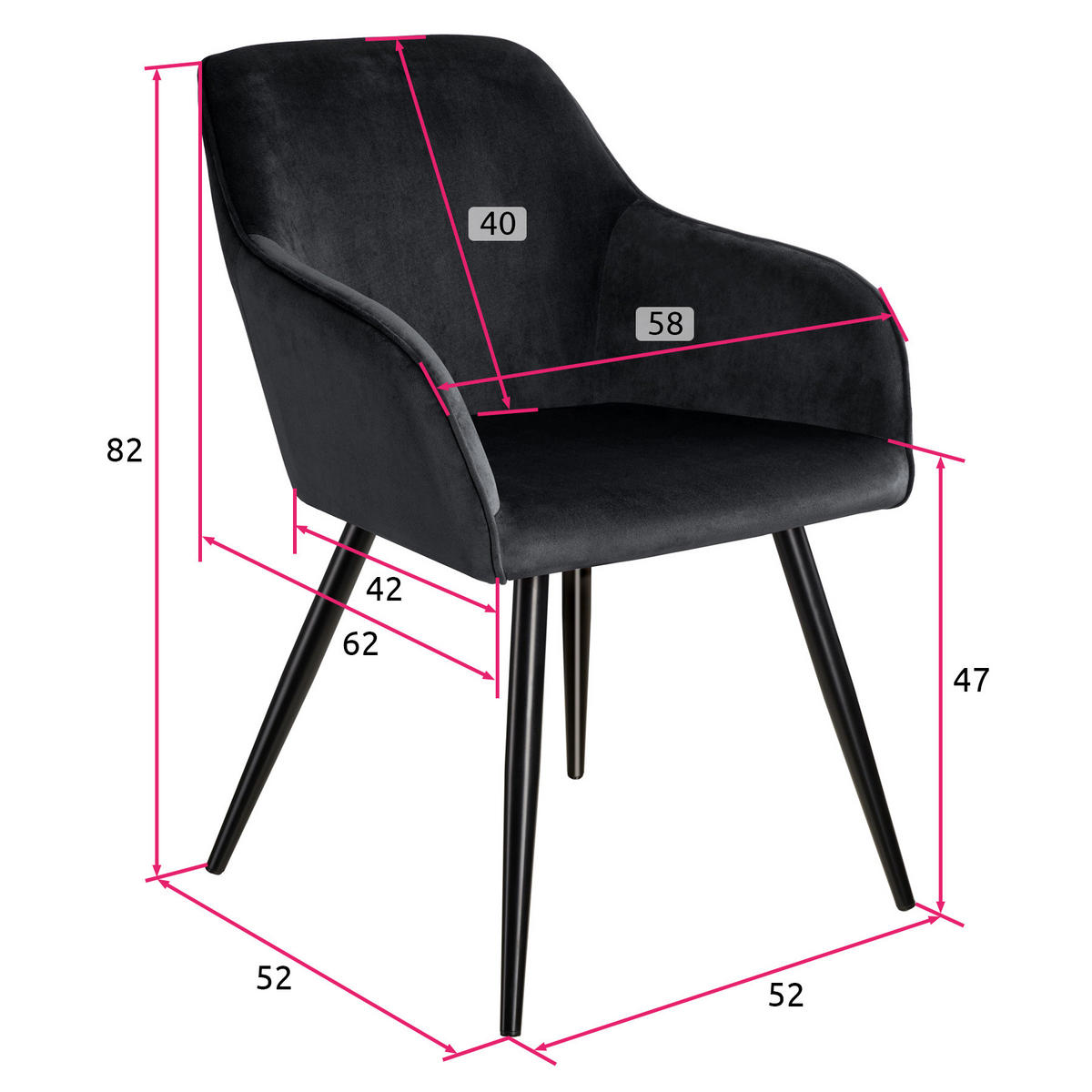 ESSZIMMERSTUHL 8er Set Marilyn 58 x 62 x 82 cm schwarz - Schwarz, Textil (58/82/62cm) - tectake