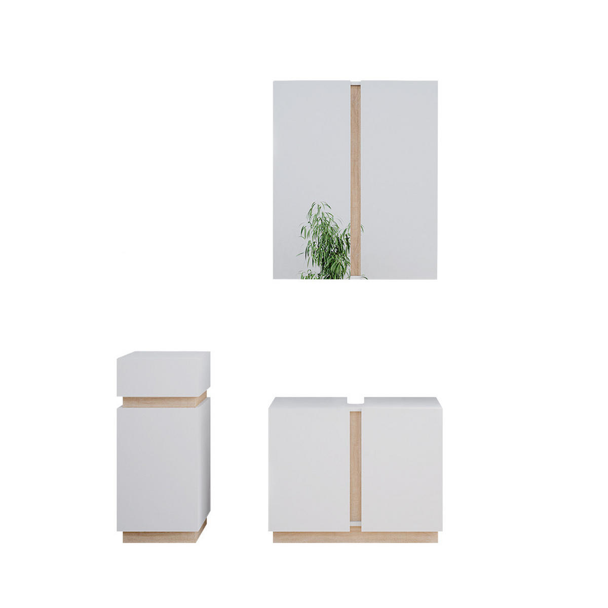 BADMÖBEL-SET Gloria Weiß 3 Teile, mit Midischrank - Weiß/Sonoma Eiche, Holzwerkstoff (70/55/34cm) - Vicco