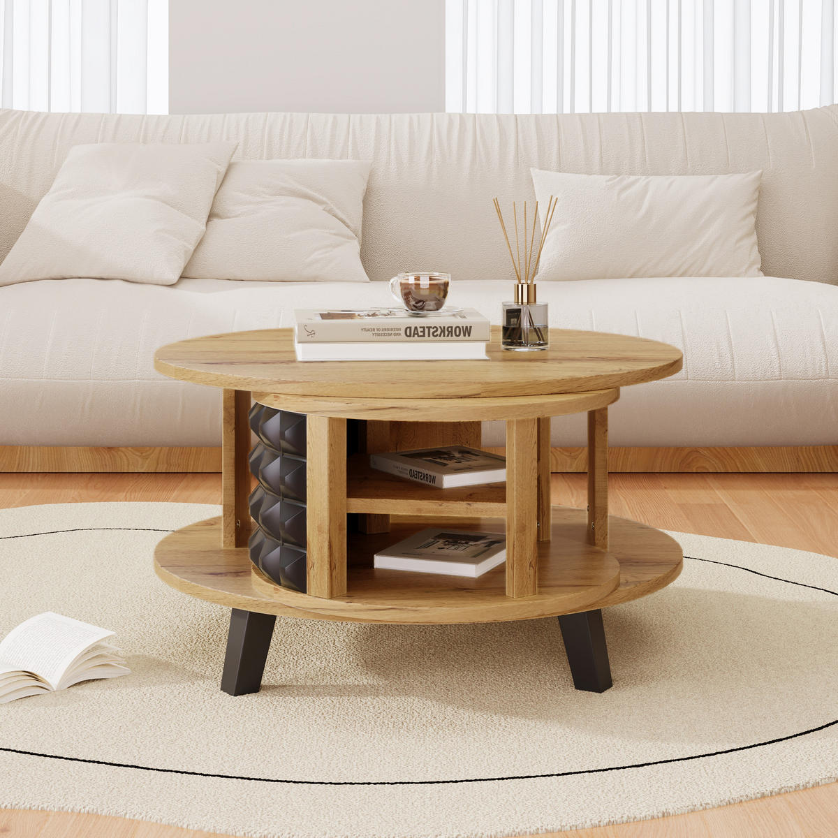 COUCHTISCH Holz und Schwarz 85,2/80/45,2 cm - Braun, Holzwerkstoff (85.2/80/45.2cm) - Urban Meuble