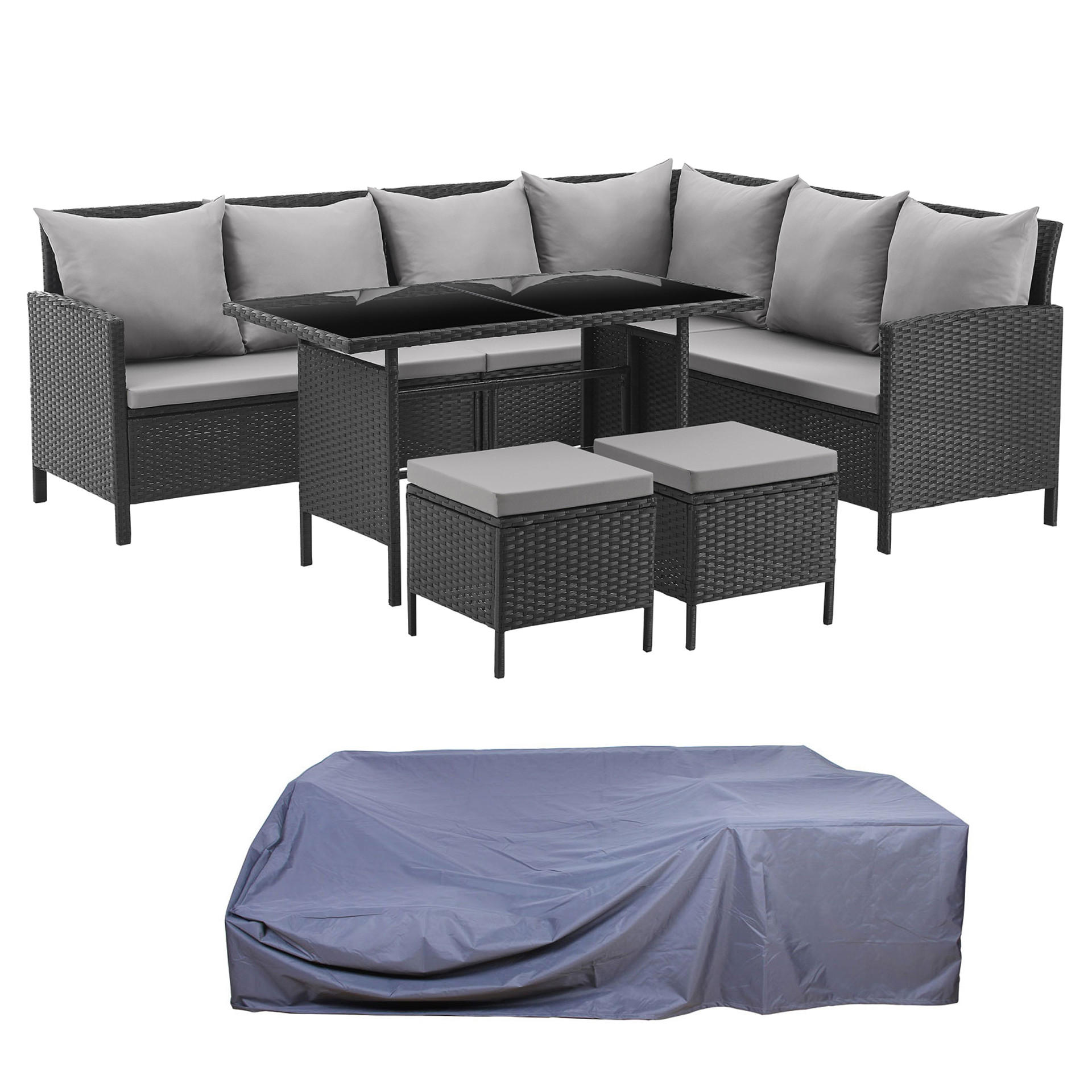 RATTAN-LOUNGE Madison - Schwarz/Grau, Kunststoff - SVITA