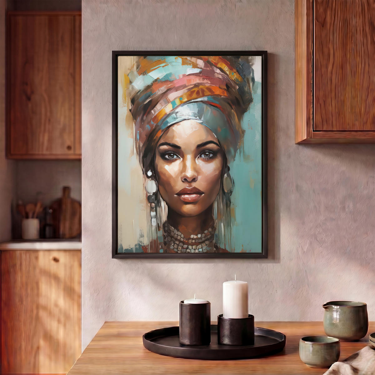 LEINWAND Bilder mit Rahmen - Frau - Kunst - Schmuck - Porträt - 30x40 - Blaugrau, Textil (30/40cm) - MuchoWow