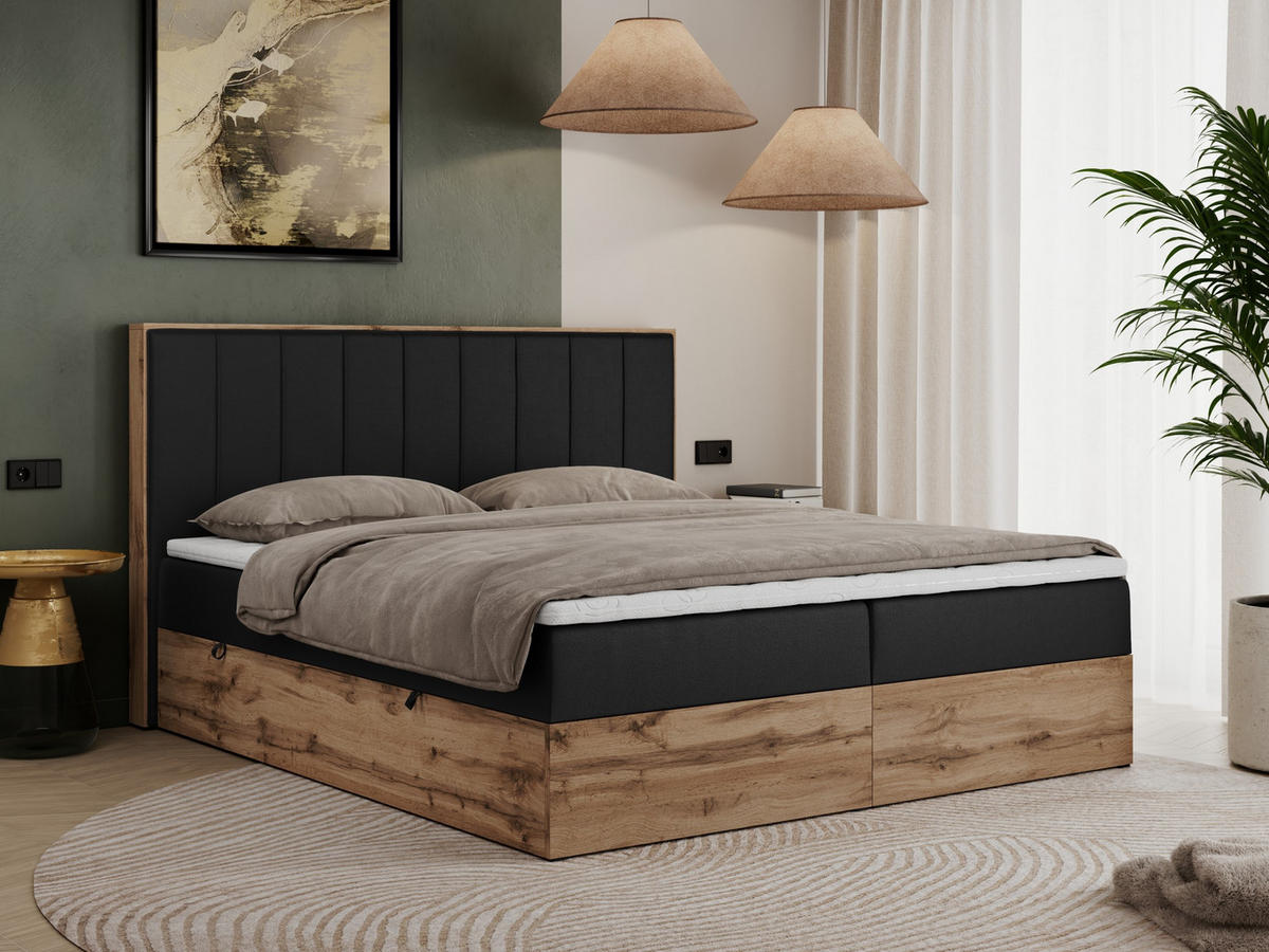 BOXBETT BELLISSIMO 200/200 Schwarz Kunstleder - H3 - Schwarz, Holz/Textil (200/200cm) - MKS