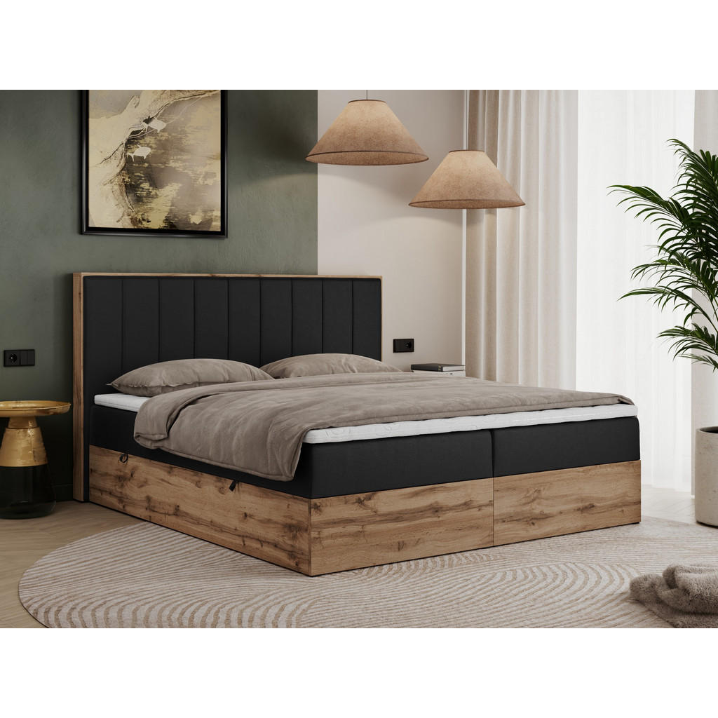 Thumbnail - MKS Boxbett, Schwarz, Textil, 2-Sitzer, H3, Rechteckig, 200x200 cm, Schlafzimmer, Betten, Boxspringbetten