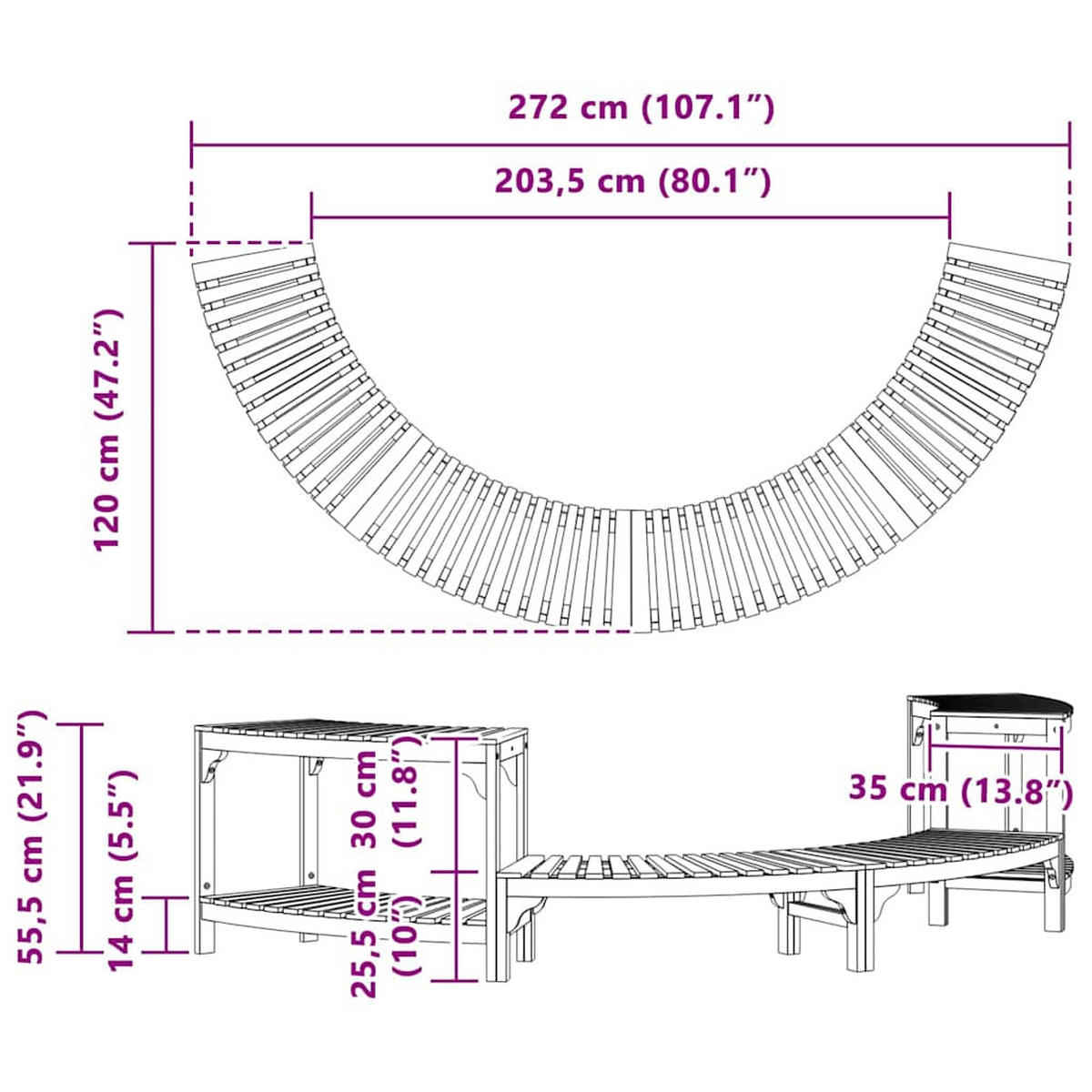 WHIRLPOOL Umgebung Halb-Rund Braun 272/120/55.5 Cm - Braun, Holz (120/55.5/272cm) - vidaXL
