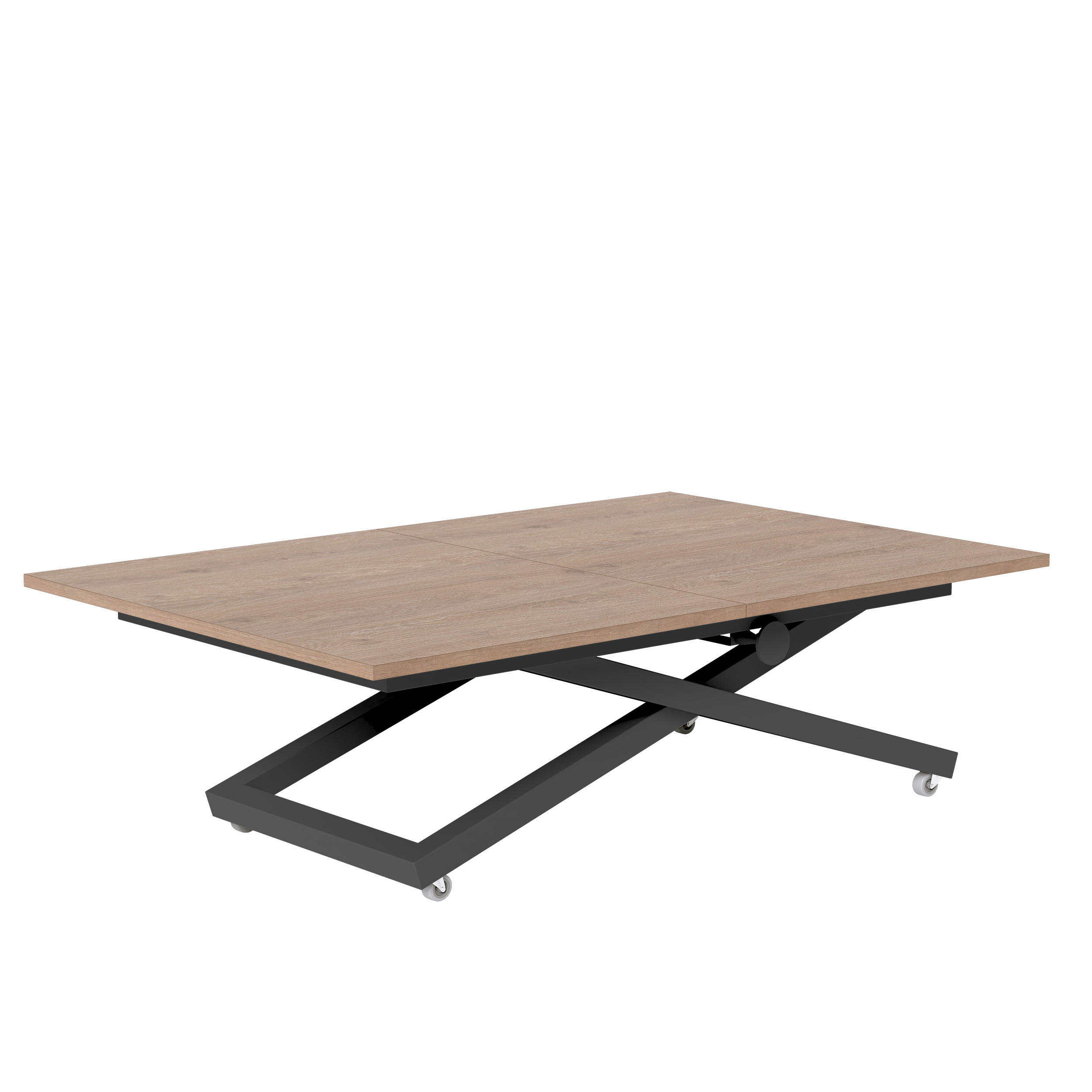 COUCHTISCH ARIA 120-160/80 cm, Höhenverstellbar, Schwarz / Trüffelbraun - Trüffeleichefarben/Schwarz, Holzwerkstoff/Metall (120/80/38cm) - Idohome