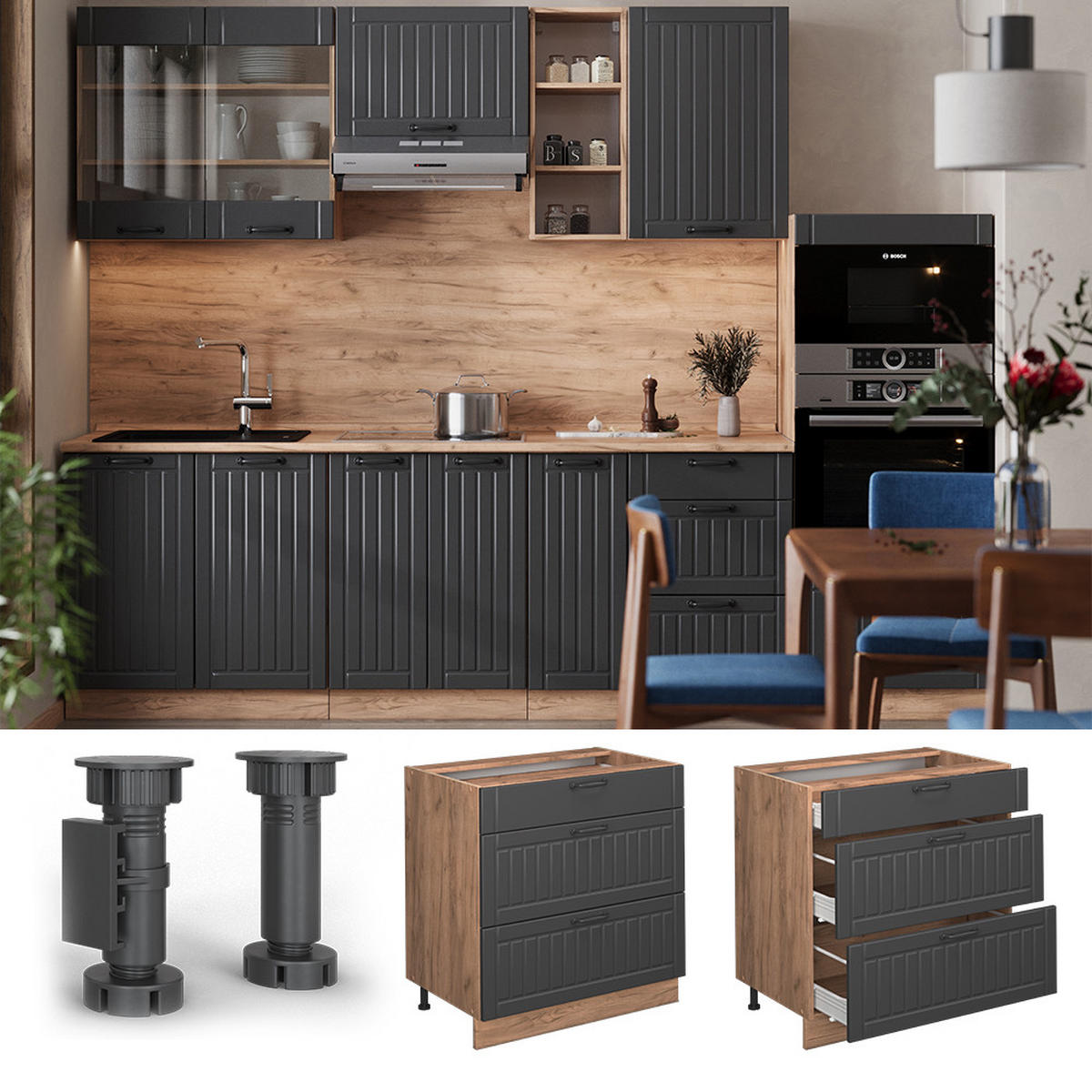 Honigeiche/Dunkelgrau, Holzwerkstoff (80/82/60cm) - Vicco