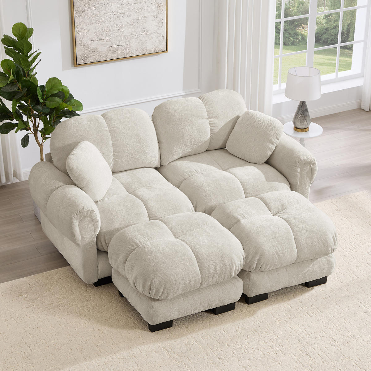 SOFA 190/149/90 cm in Hellkhaki aus Chenille mit modularer U-Form - Sandfarben, Textil (149/90/190cm) - Flora Grace