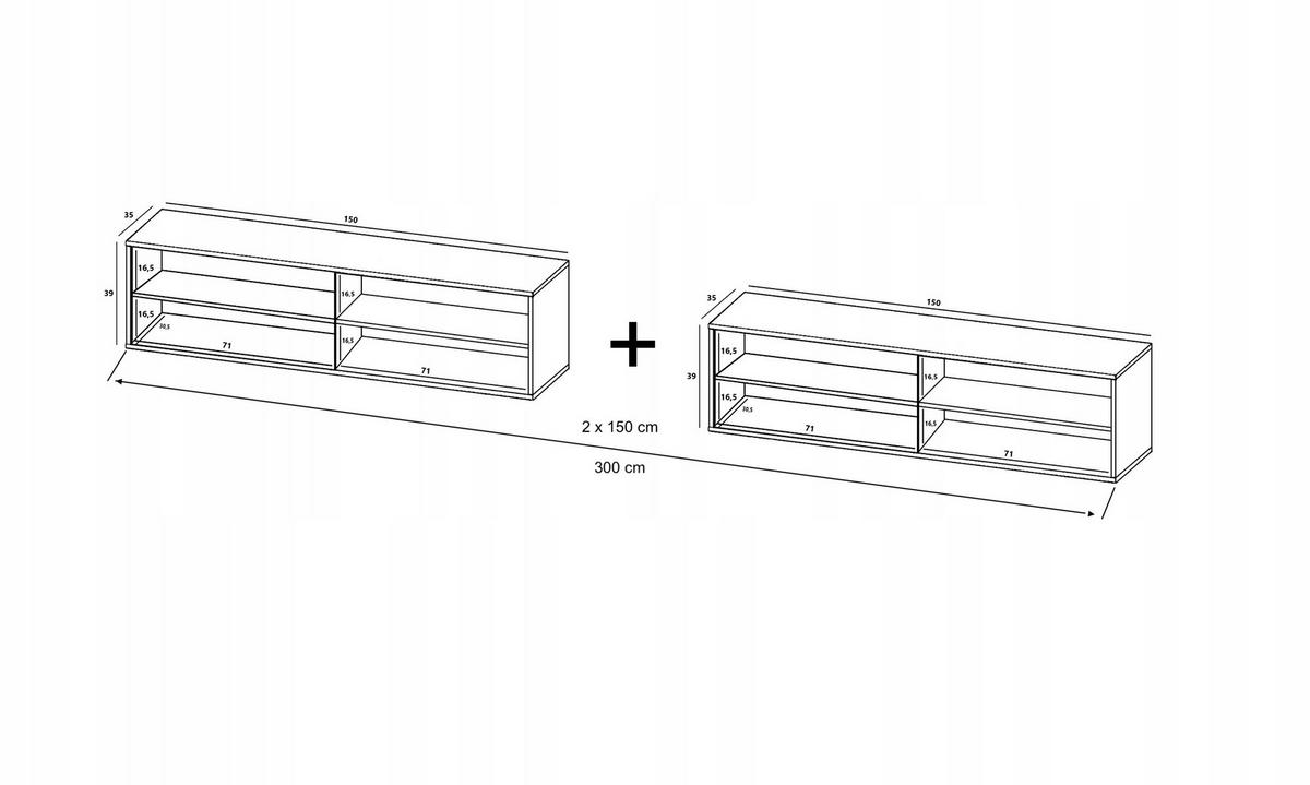 TV-LOWBOARD 2-er Set Apollo2 Eiche wotan Weiß Matt 150 cm - Weiß, Holzwerkstoff (300/39/35cm) - Meble Lindner