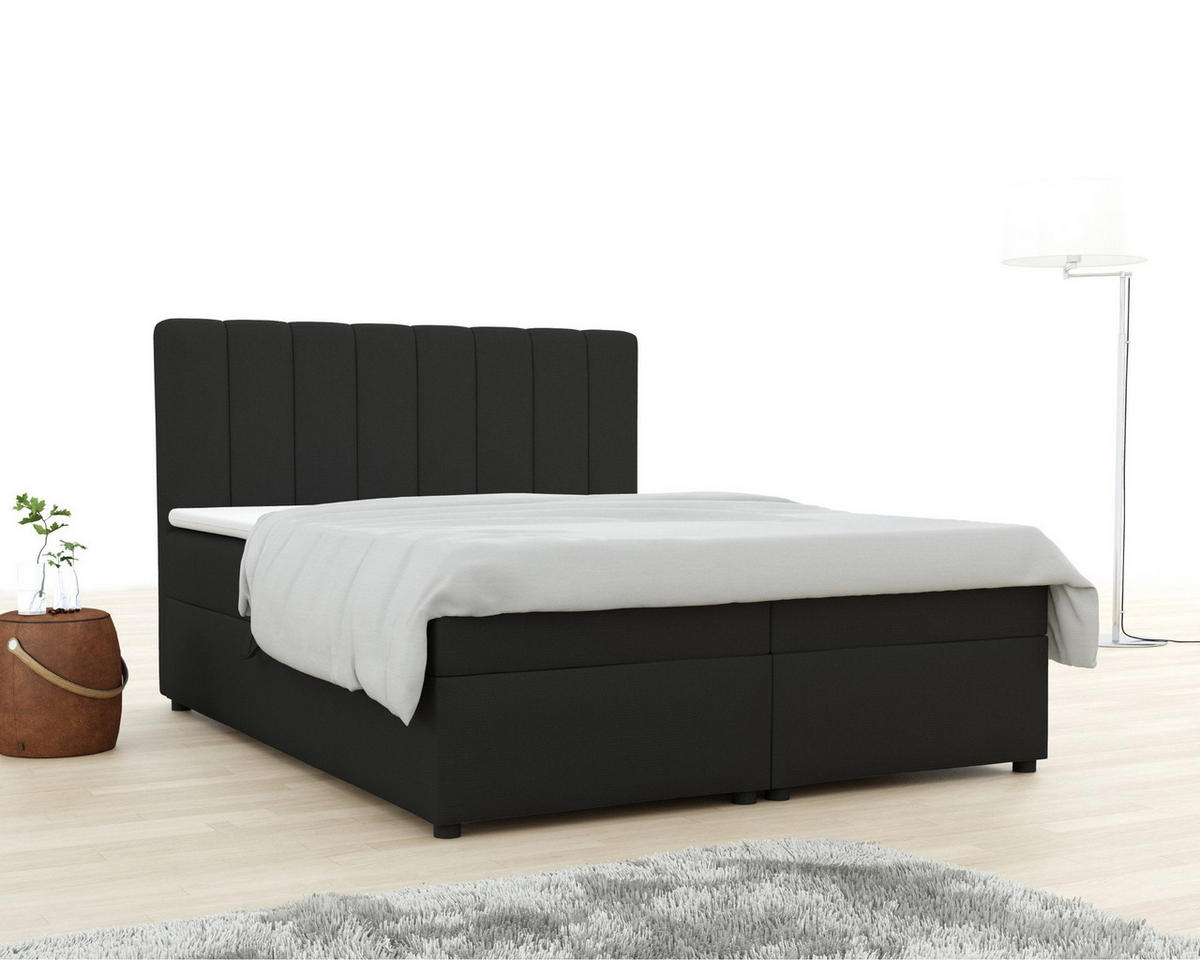 BOXBETT RICK 120/200 in Velours Schwarz H3 - Schwarz, Holz/Holzwerkstoff (120/200cm) - Deine Möbel 24