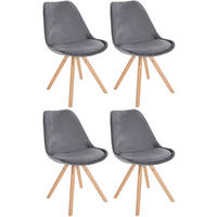 STUHL 4er Set Samt grau - Eukalyptusholzfarben/Grau, Holz/Textil (48/81/54cm) - CLP