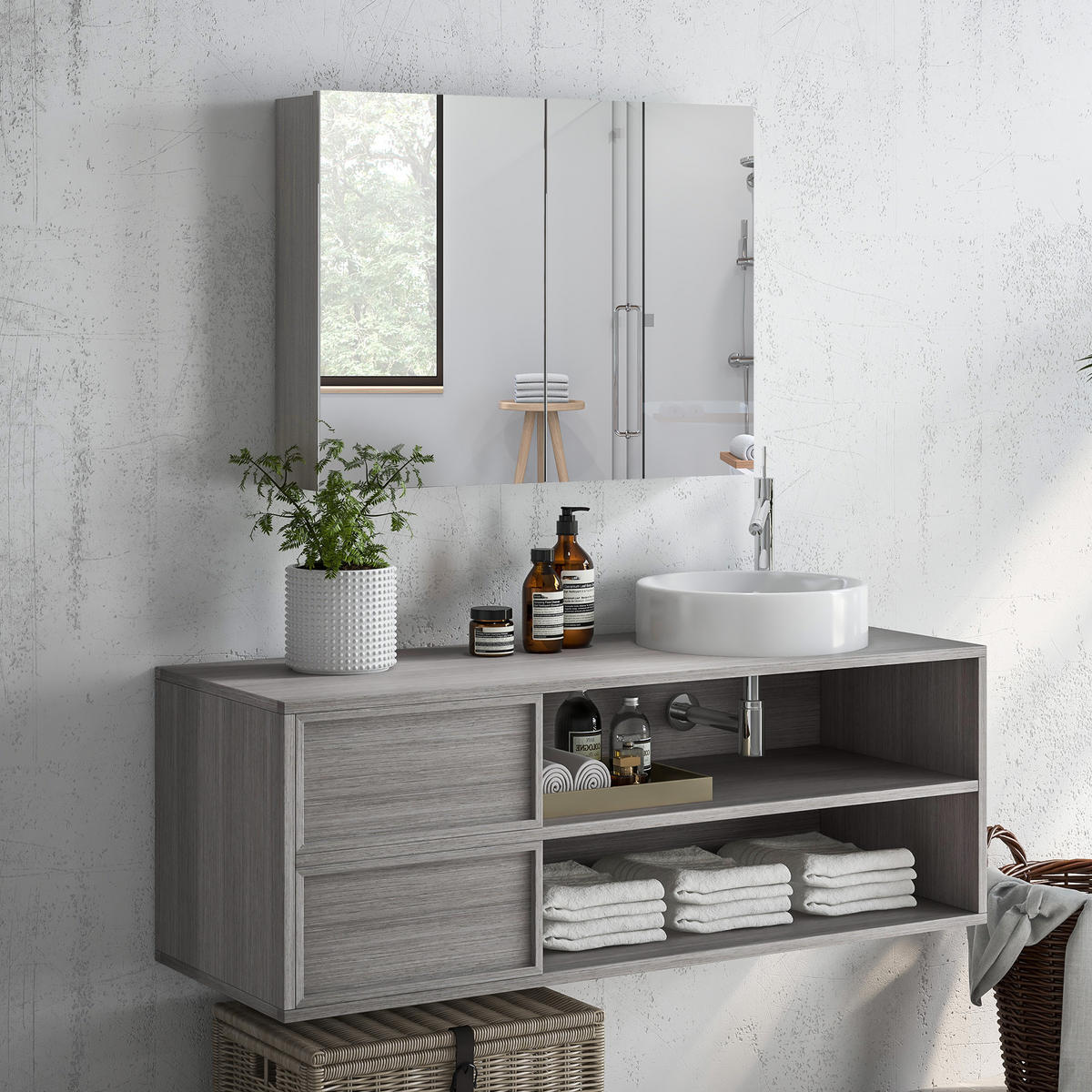 SPIEGELSCHRANK Grau - Grau, Holz (80/60/15cm)