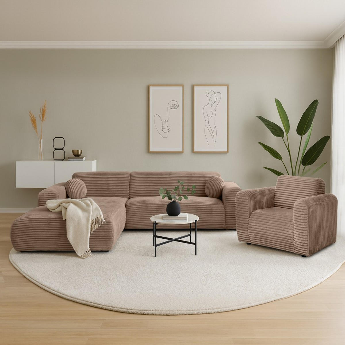 ECKSOFA Puerto, ohne Schlaffunktion, Hellbraun, links - Hellbraun/Schwarz, Textil (269/170cm) - Beautysofa