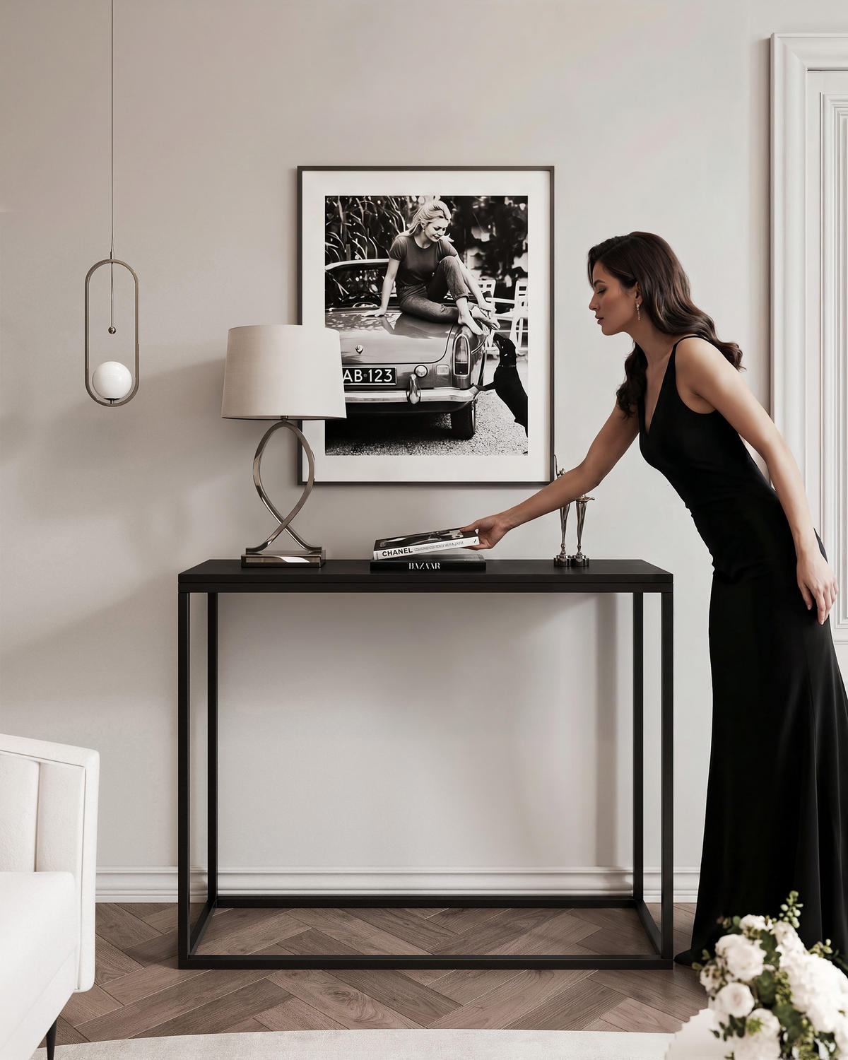 KONSOLENTISCH IRMA in 100/30/80 cm, Schwarz matt - Schwarz, Holzwerkstoff/Metall (30/100/80cm) - Idohome