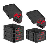 EUROBOX 5x NextGen Color mit Auflagedeckel 12x30x40 cm 11 Liter Schwarz Griffe rot zu - Rot/Schwarz, Kunststoff (30/12/40cm) - PROREGAL