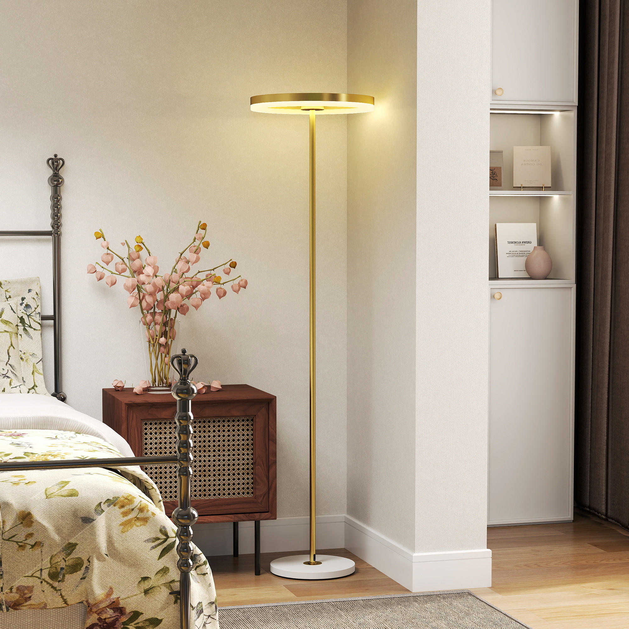 STEHLAMPE mit Fußschalter, Gold - Gelb, Metall (40/40/157.5cm) - HOMCOM