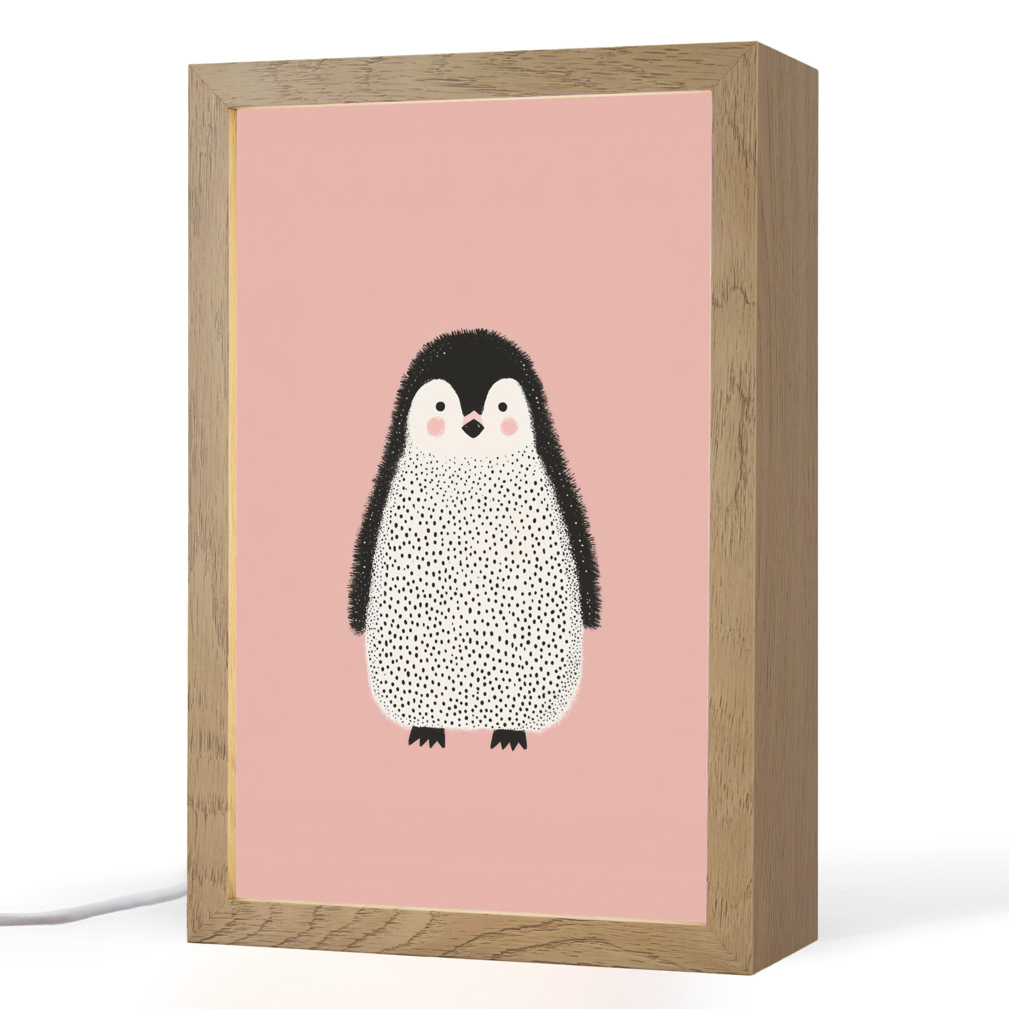 OnlyWow NOČNÍ LAMPIČKA Tučňák - Tečky - Minimalistický - Růžový 20x30 cm