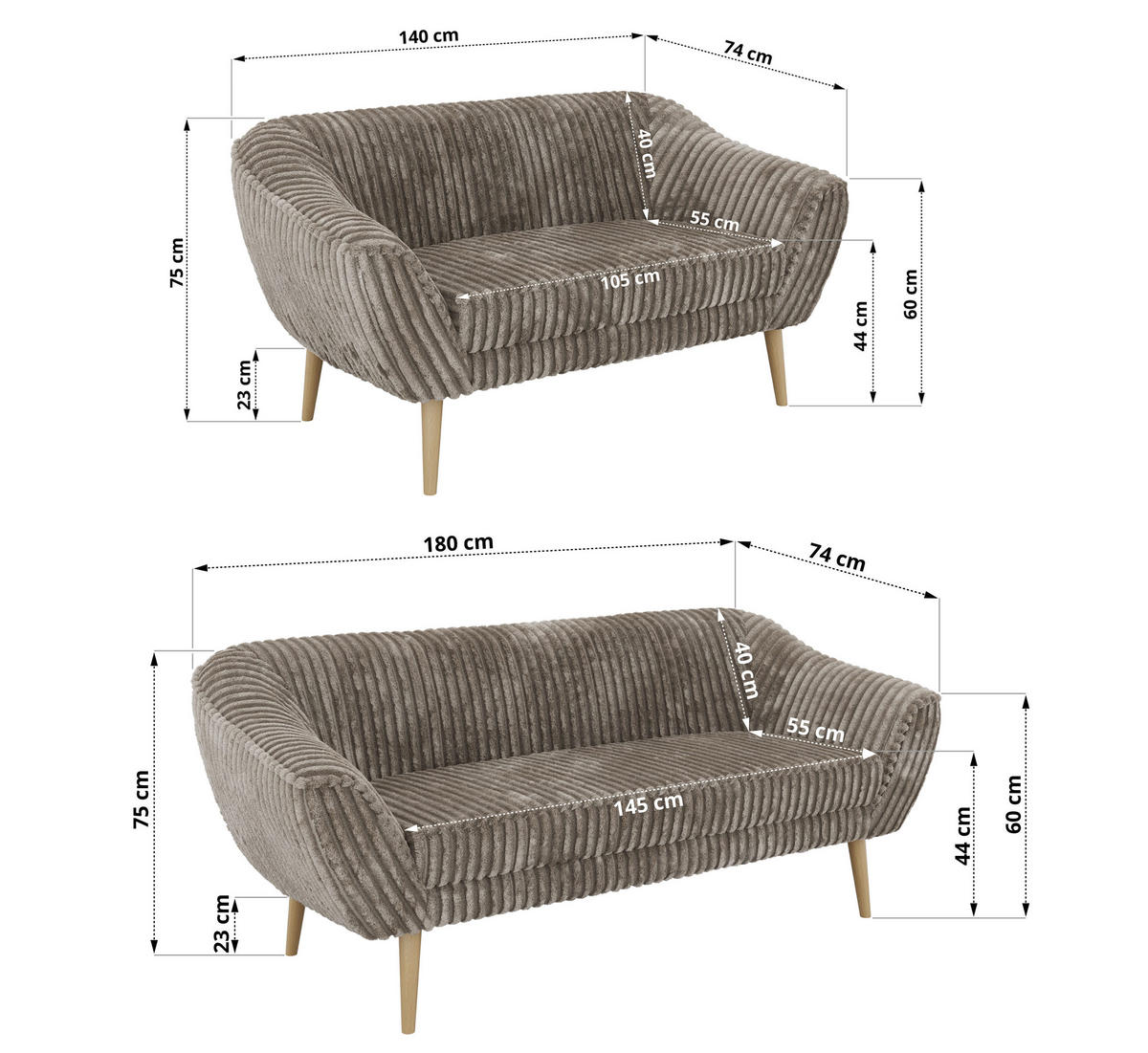 SEDACIA ZOSTAVA 3+2 PIRS - Svetlohnedá Manšester - Drevené nohy - svetlohnedá/farba buka, kompozitné drevo/textil (180/75/74cm) - MKS