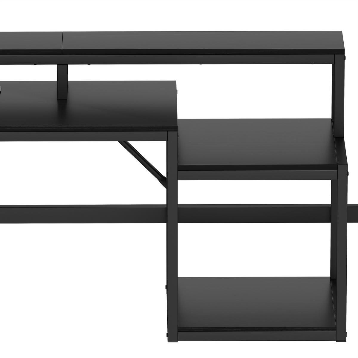 HOCHBETT 90x200cm Schwarz Metall LED-Licht Schreibtisch USB - Schwarz, Metall (90/200cm) - FLIEKS