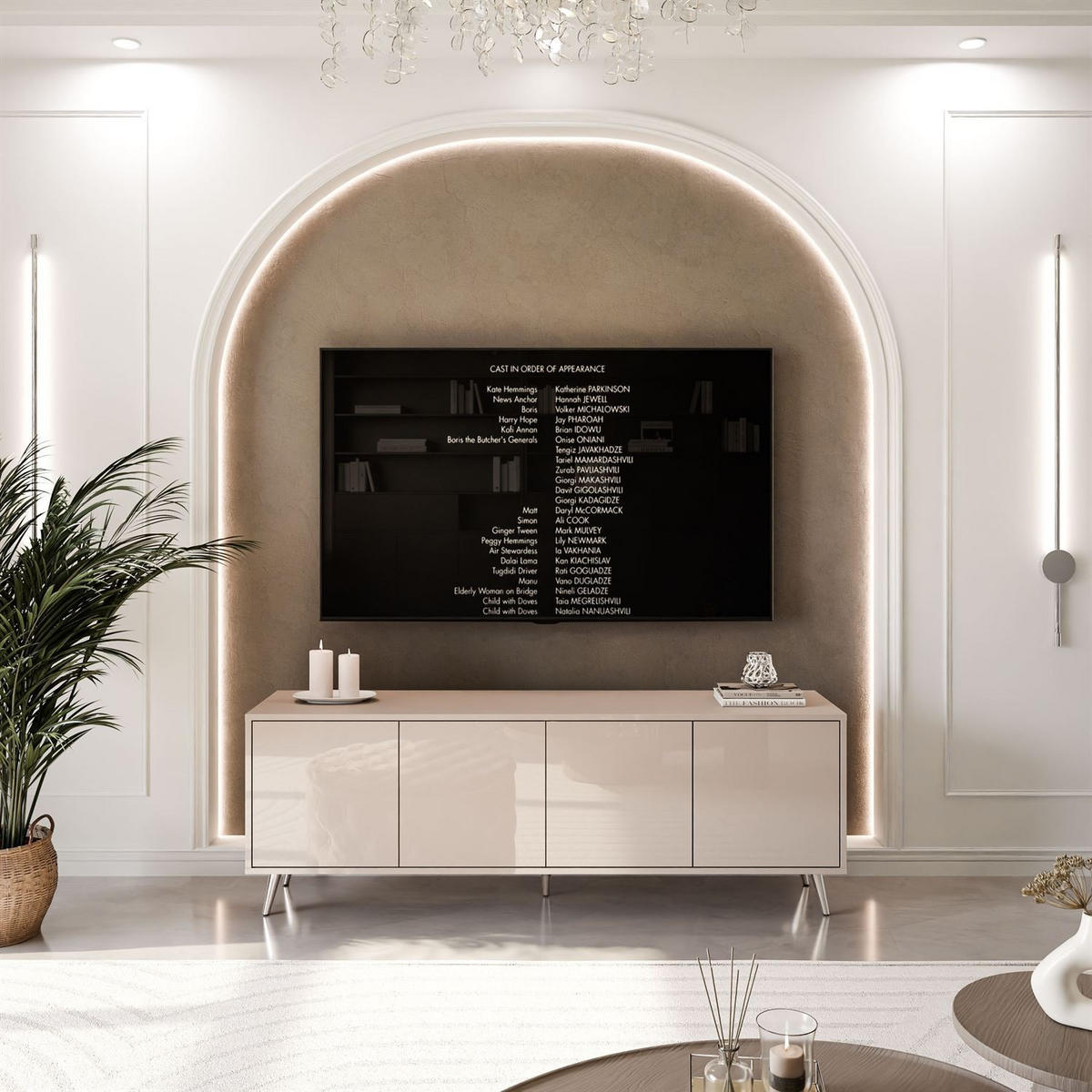 TV-SCHRANK SANAYI Kaschmir Hochglanz – schräge silberne Beine - Kaschmir, Holzwerkstoff (156/54/38cm) - Lookway