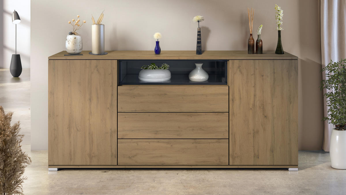 SIDEBOARD Skadu Schwarz Hochglanz - Schwarz Hochglanz, Holzwerkstoff (166.5/75.5/35cm) - Vladon