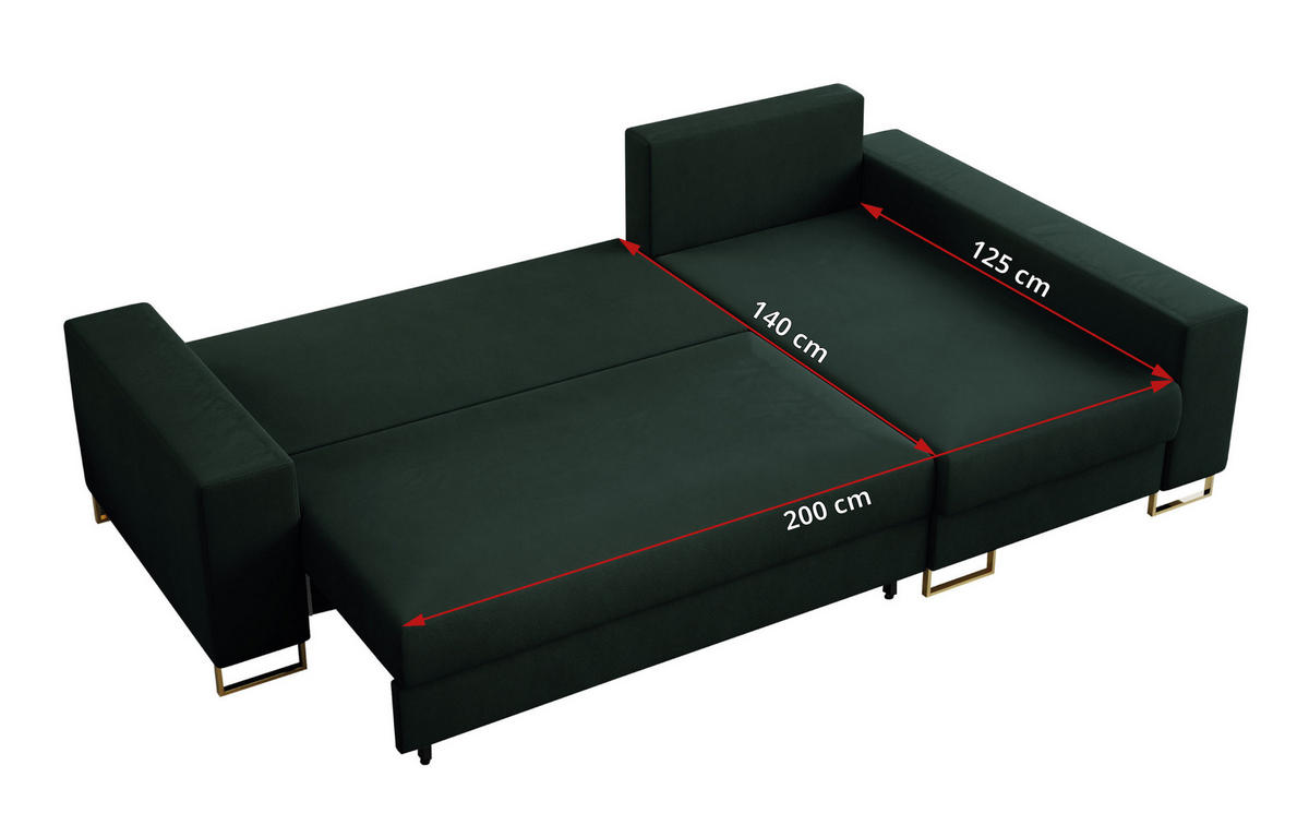 ECKSOFA Dorian Velvet Grün - Goldfarben/Grün, Textil/Metall (242/138cm) - MKS