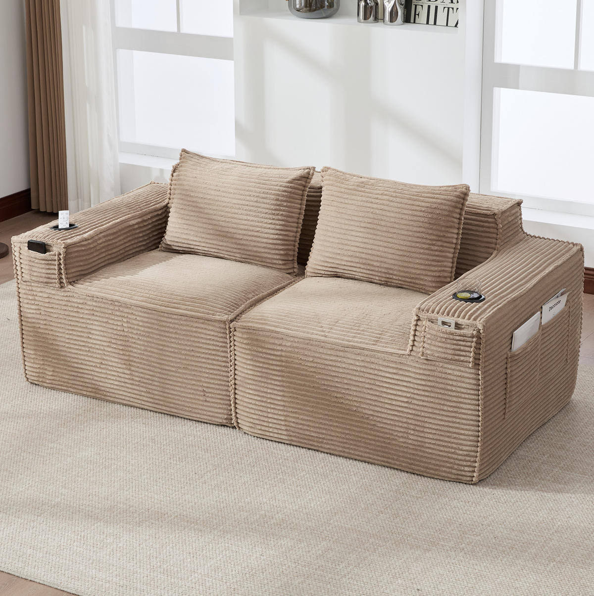SOFA modulares 2-Sitzer 188 x 90 x 75 cm Cord Khaki - Braun, Kunststoff (188/75/90cm) - Meubliv
