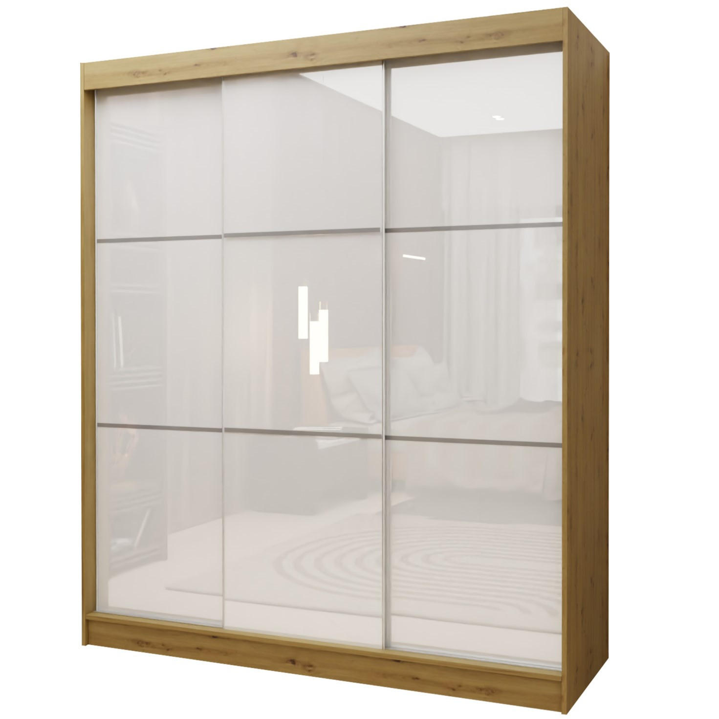 SCHWEBETÜRENSCHRANK VITALE 180/216/61 cm 3-türig Eiche Artisan - Weiß/Eiche Artisan, Holzwerkstoff (180/216/61cm) - MASSENO